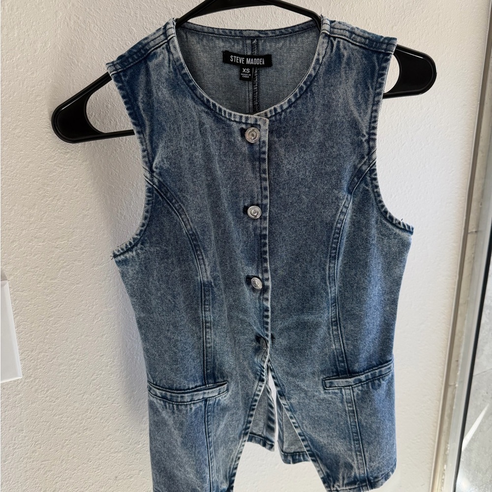 Steve Madden Blue Denim Button-Up Vest